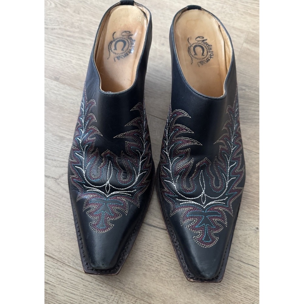 Charlie 1 Horse by Lucchese I6030 Black Leather Embroidered Western Mules 9.5B